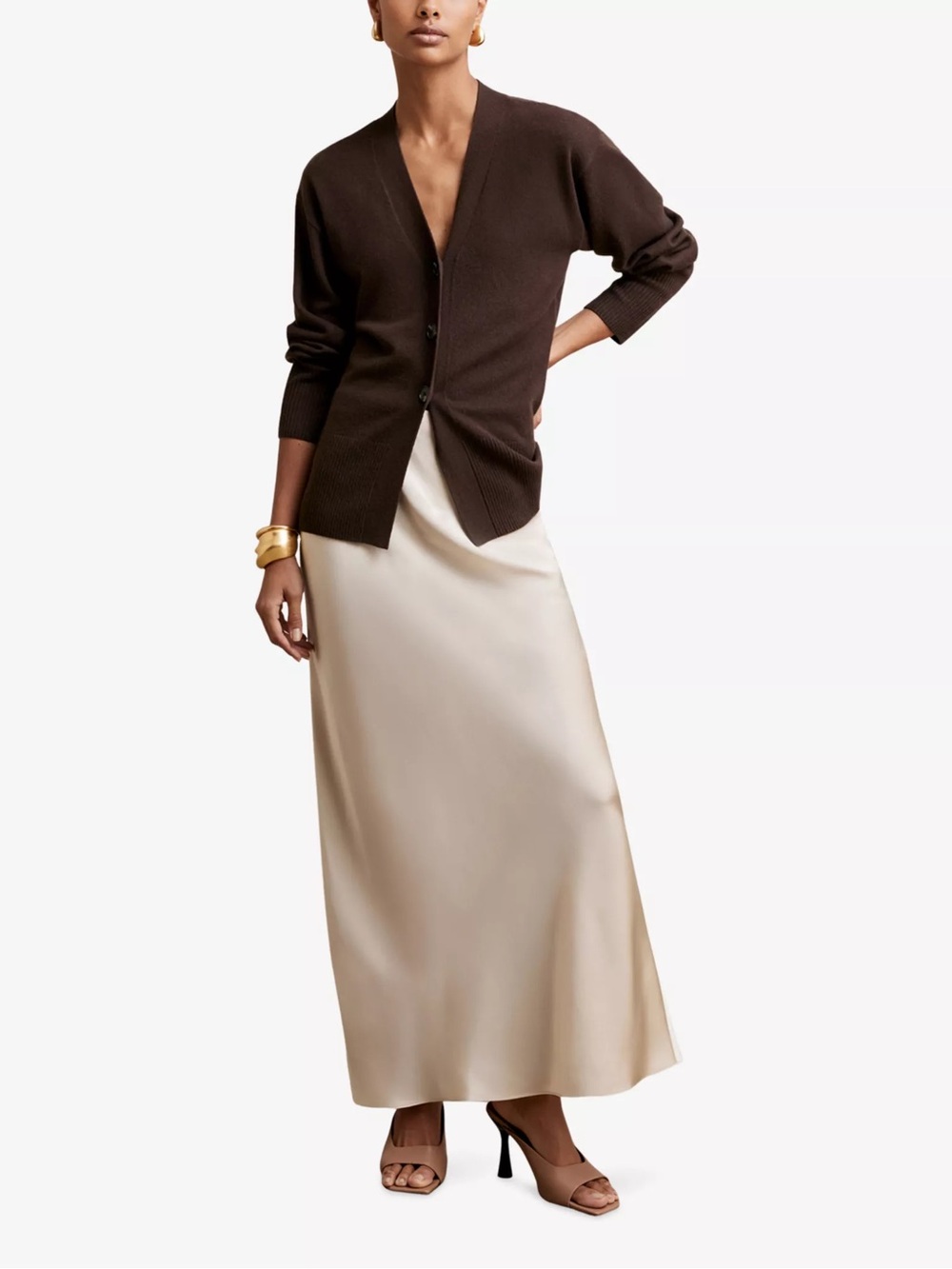 NWT Reiss Saskia Silk Slip Maxi Skirt in Champagne Neutral size 2